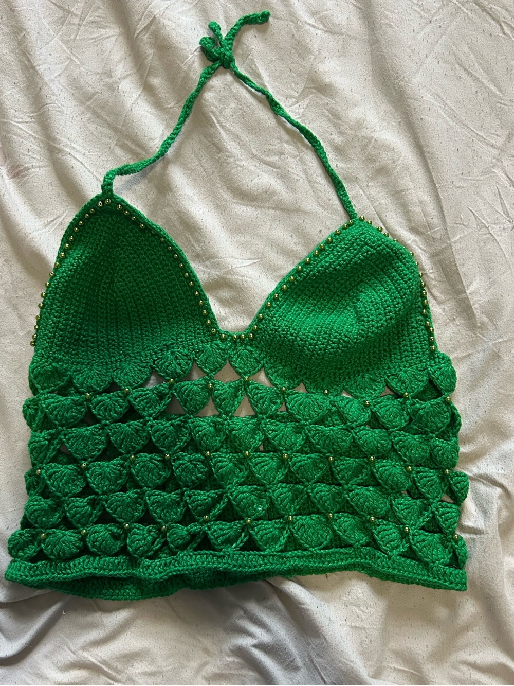 Handmade Green Crochet Halter Crop Top